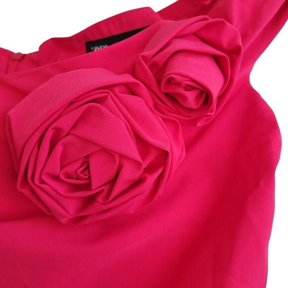 NEW ZARA Off-the-Shoulder Draped Mini Dress Rosette Floral XL Pink 3466/880 Prom - Picture 3 of 13